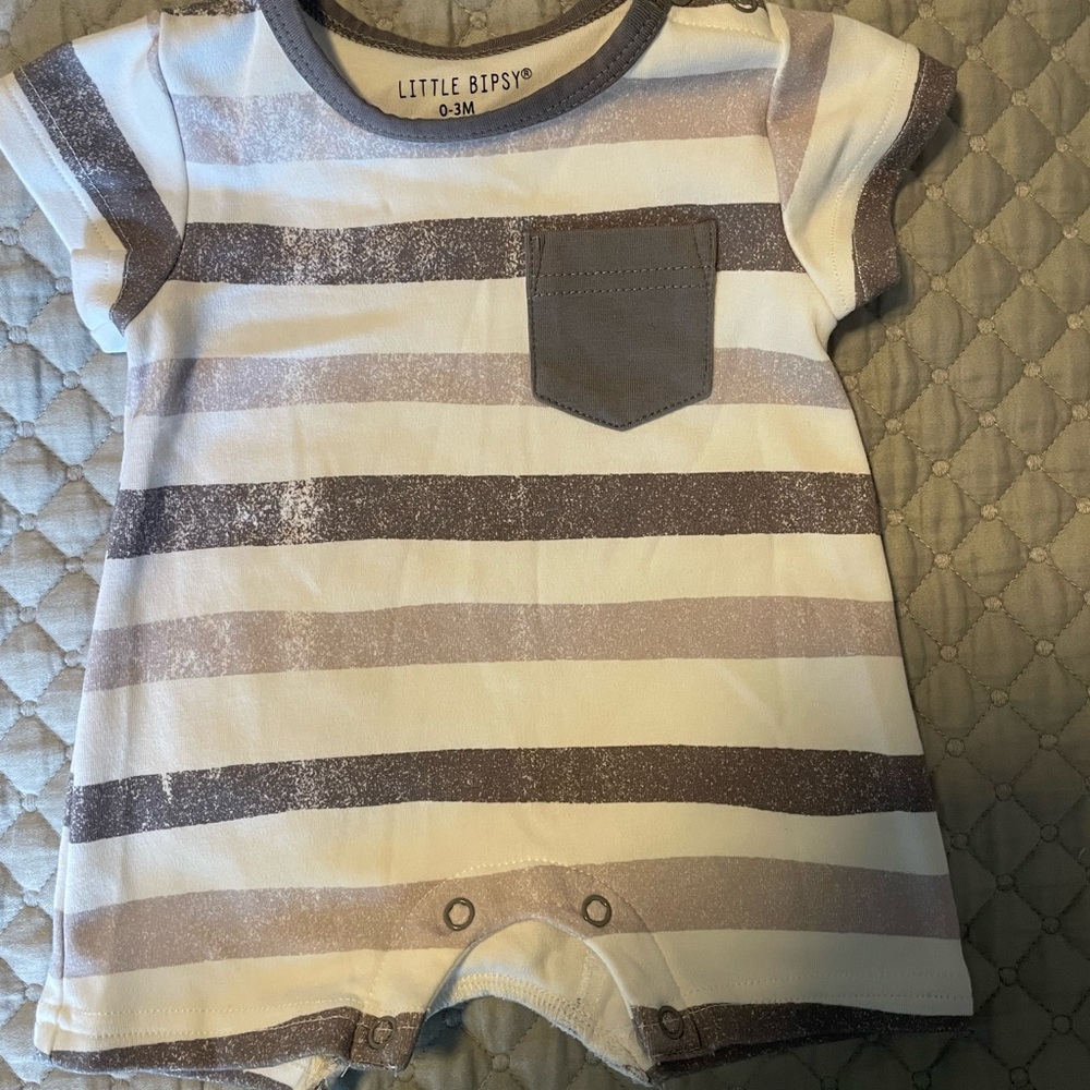 Little Bipsy Gray and White Striped Romper